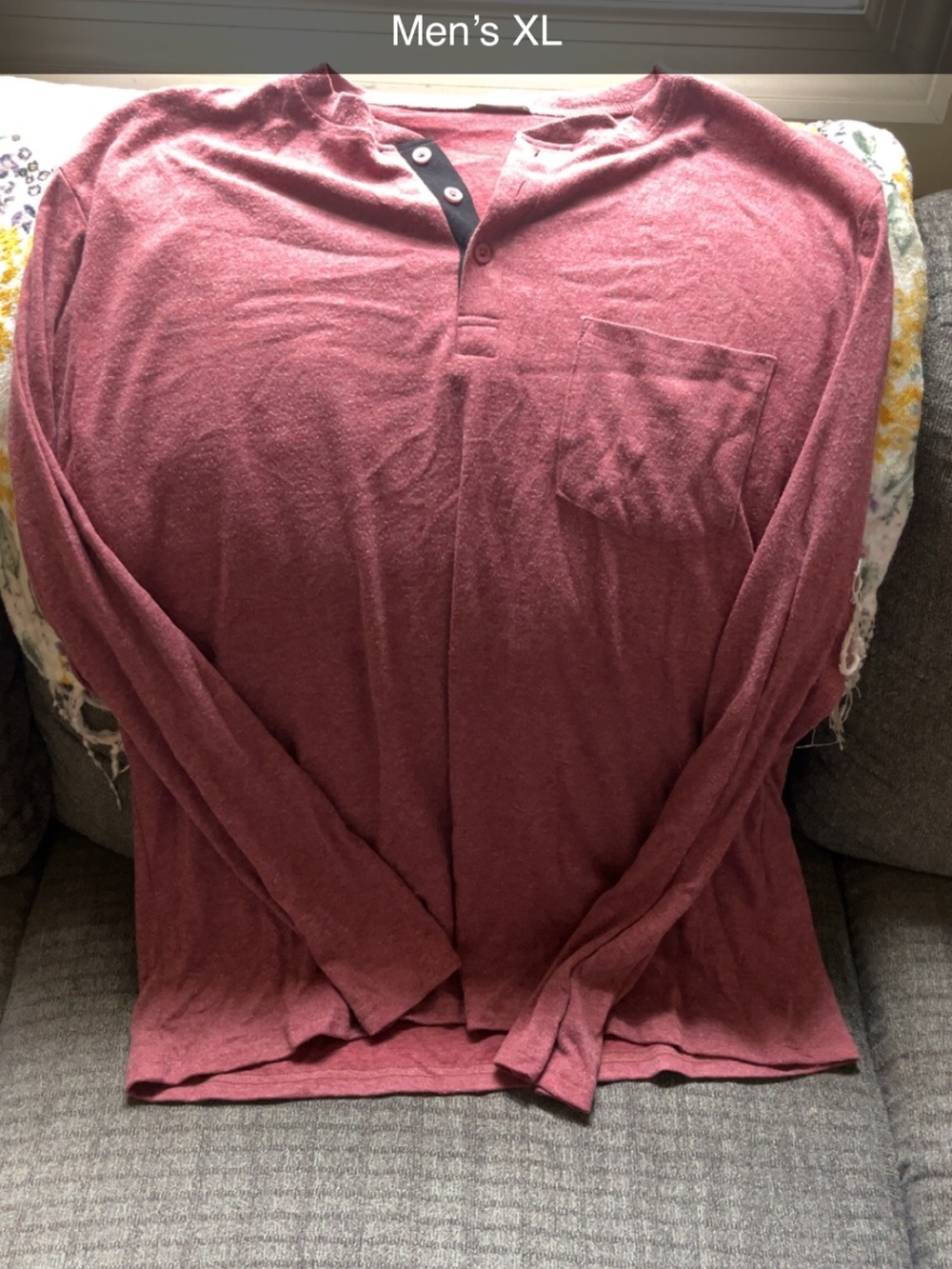 Men's Long-Sleeve Henley Shirt - Burgundy